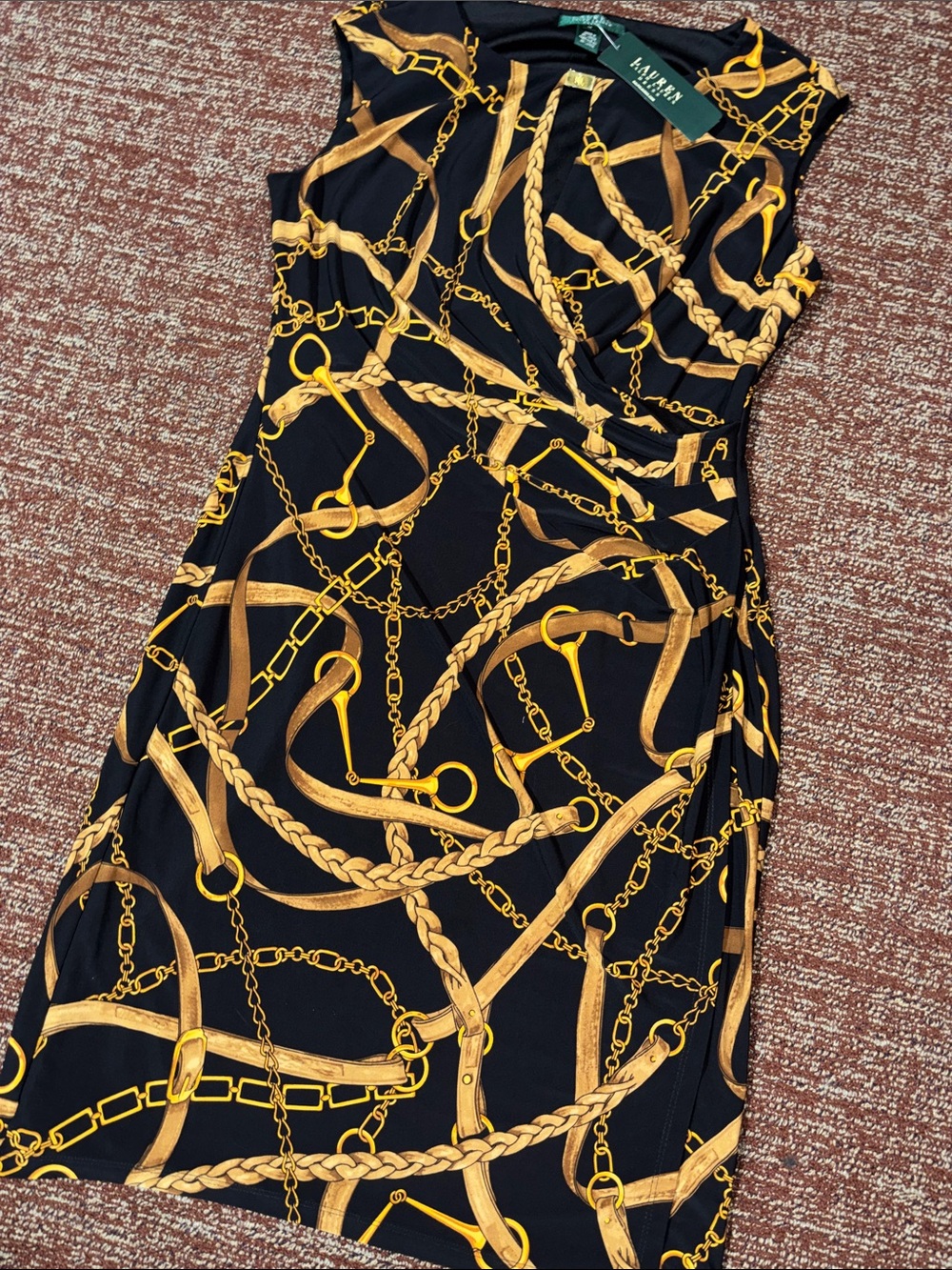 NWT Ralph Lauren dress snaffle bit jersey sleeveless fitted knit keyhole dress